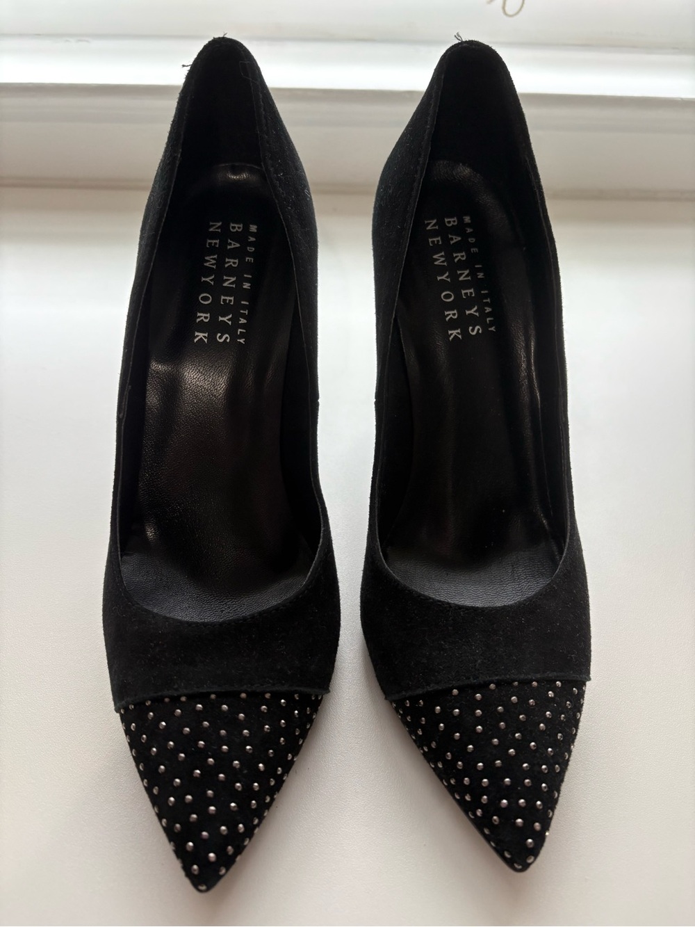 Barneys New York Black Studded Pointed-Toe Suede Pumps 3inch heels size 39